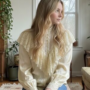 Vintage 70s Gunne Sax Ethereal Dainty Edwardian Prairie Lace Blouse Size Medium